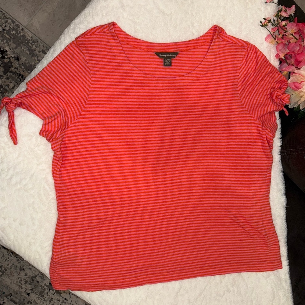 3 x 20$ Tommy Bahama Women's Coral Striped Tee Size XL